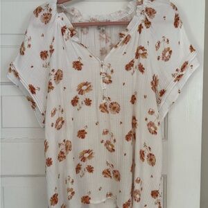 Wonderly White and Orange Floral Blouse
